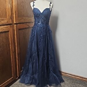 Navy Blue Lace Prom Dress